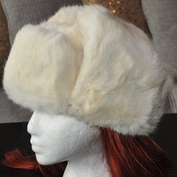 Rabbit Fur Ivory Trapper Hat Ear Flap Après Ski SM Unisex - Picture 2 of 11